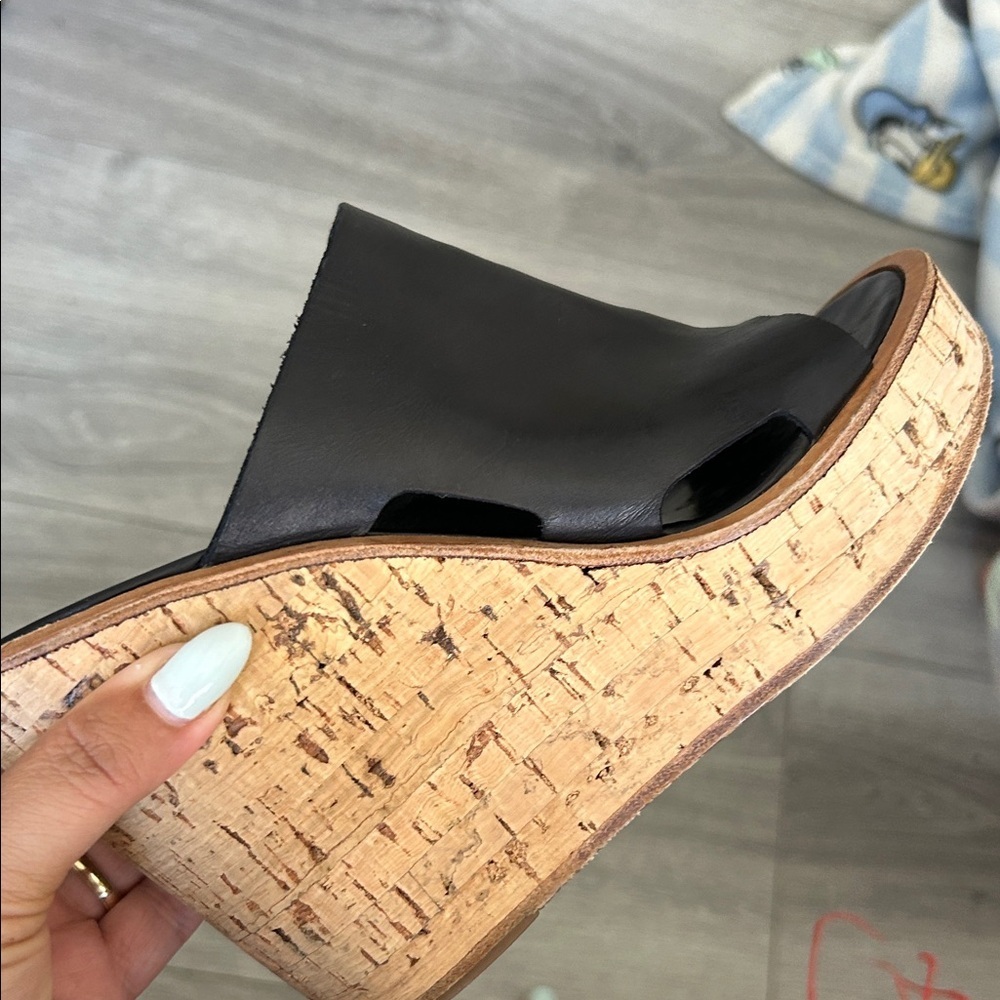 Veronique Branquinho Black Leather Cork Mules